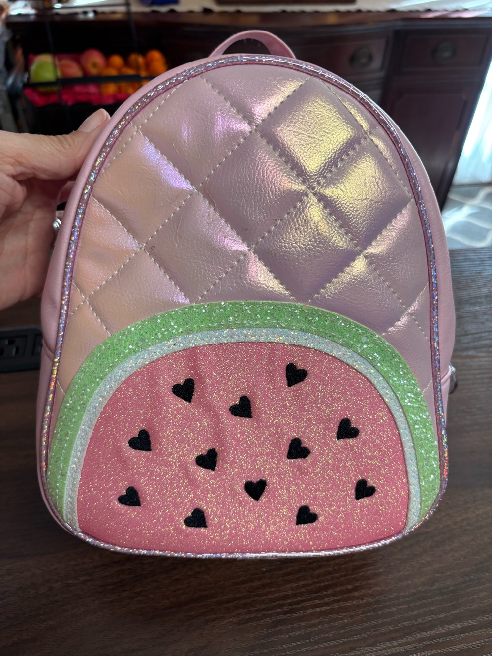 Kids Pink Glitter Watermelon Mini Backpack - Cute Sparkle Accessory